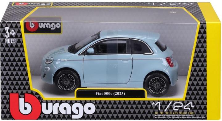 Actual product image Bburago Fiat 500e 1/24 blue