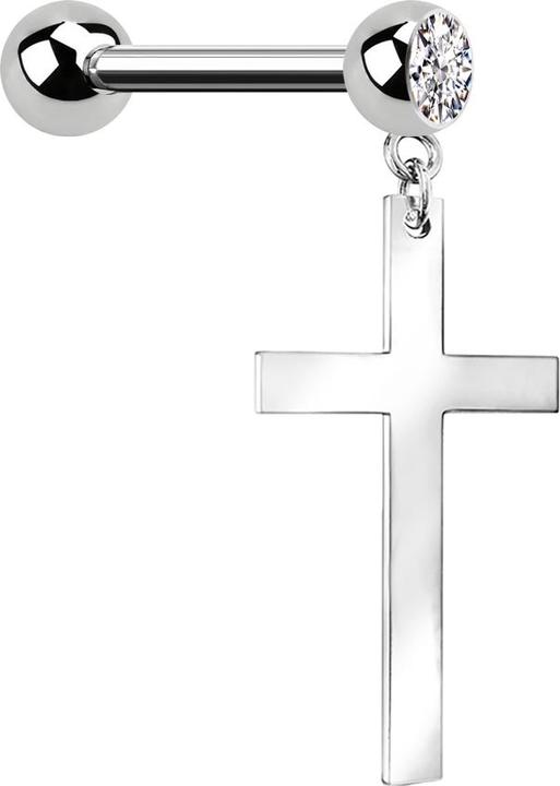 Star Piercing Micro Barbell silber mit Anhänger Kreuz (ohne Messing, Chirurgenstahl 316L)