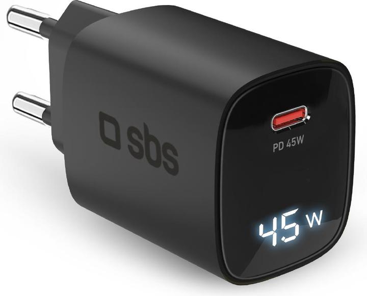 Produktbild SBS PD Reiselader 45W USB-C LCD Display GaN schwarz (45 W)