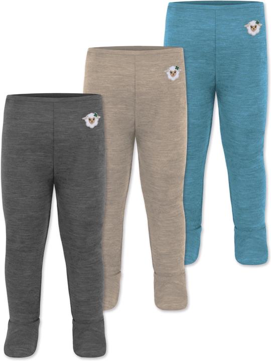 Normani 3er Pack Baby Merino Unterhose mit Füssen - 9543