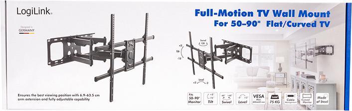 Actual product image LogiLink Monitor bracket tiltable swivel 50-90 inch (127cm - 229cm) max 75 Kg max Versa 600 x 800 BP0152 (Wall, 90", 75 kg)