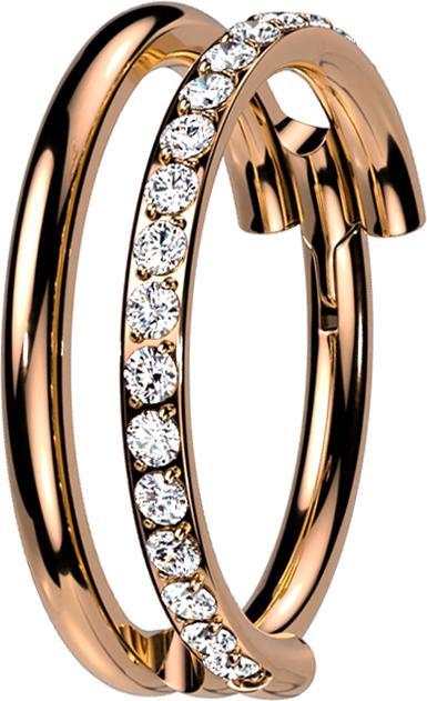 Produktbild Star Piercing Micro Segmentring klappbar rosegold zwei Ringe reihe Kristalle (ohne Messing, Titan G23)