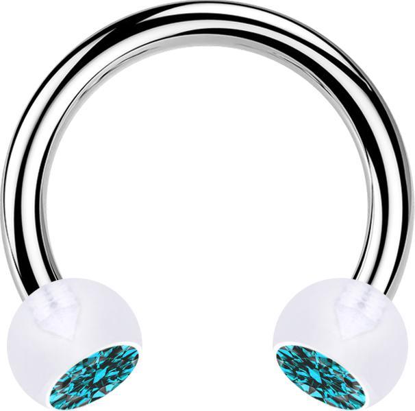 Produktbild Star Piercing Micro Circular Barbell silber mit zwei Kugeln transparent Kristall aqua (ohne Messing, Bioflex, Chirurgenstahl 316L)