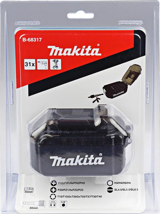Immagine prodotto Makita Bit impostato (PH, T27, PH2, T40, H6, PZ2, PH1, H3, T10, PH0, SL 1,2 x 6,5, T15, PZ1, T20, SL 0,8 x 5,5, H4, PH3, PZ3, H5, SL 0,6 x 4,5, T25, T30, PZ0)