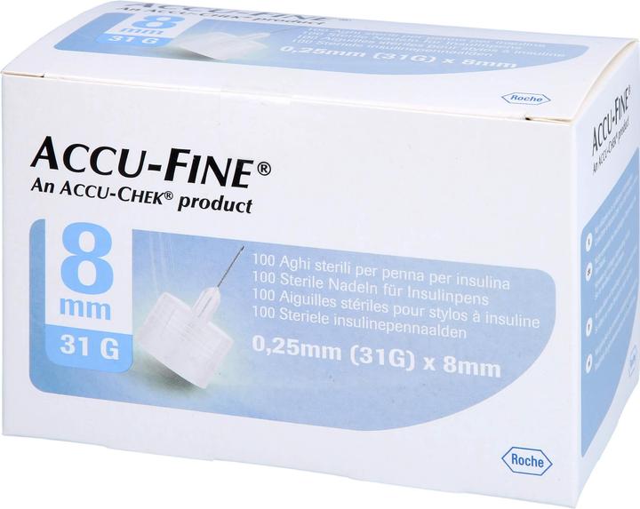 Actual product image Roche ACCU-FINE Sterile needles for insulin pens 8 mm, 100 pcs KAN (Insulin injections)