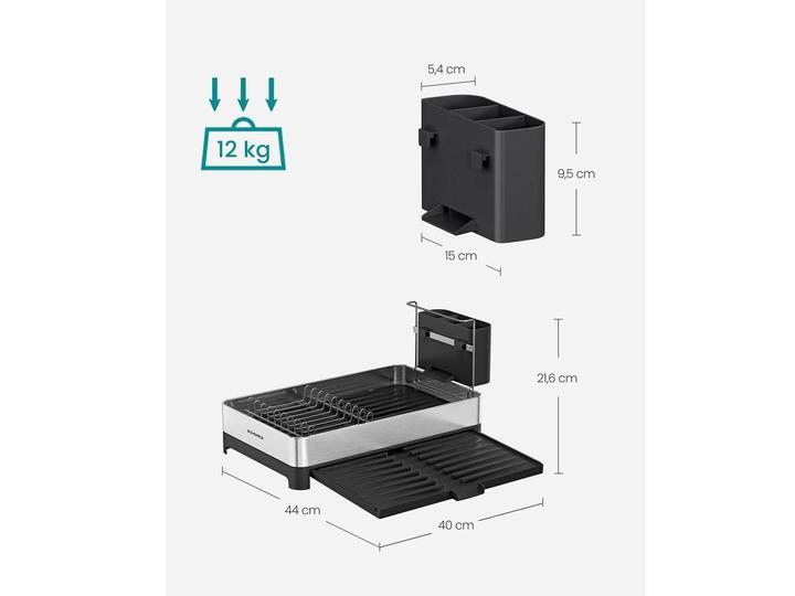 Produktbild Songmics Abtropfgitter Schwarz/Silber, Tiefe: 44 cm, Breite: 40 cm