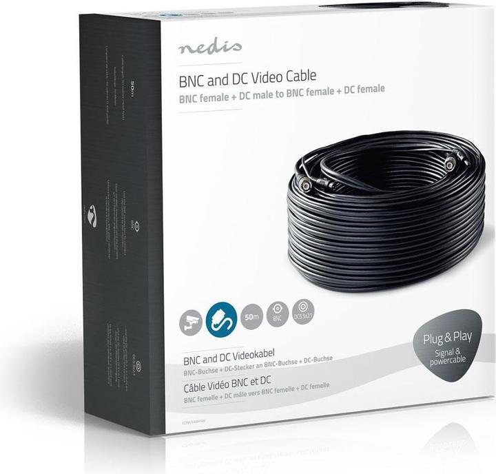 Actual product image Nedis CCTV Security Cable BNC/DC 50.0 m Round PVC Black Cardboard Packaging (Antenna cable)