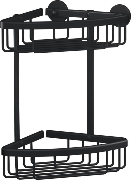 Produktbild tesa ALUXX BLACK Eck-Duschkorb inkl. Klebelösung ohne Bohren (17.5 x 17.5 x 34.5 cm)