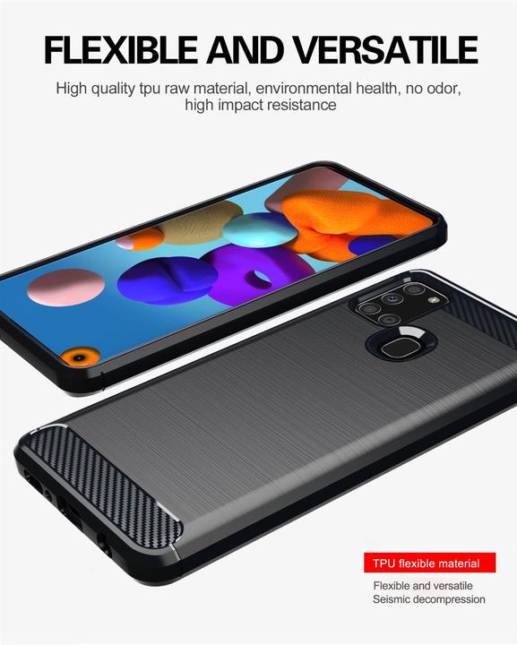 Produktbild Cadorabo TPU Ultra Slim carbon edelstahl Kombi Cover (Samsung Galaxy A21s)