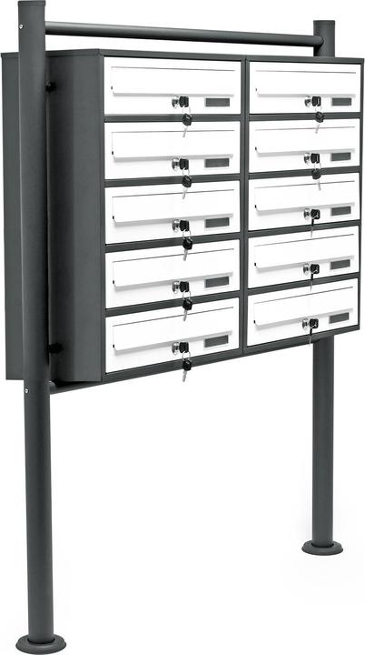 Produktbild Wiltec 10er Briefkastenanlage Anthrazit/Weiss 898x270x1500 mm Standbriefkasten