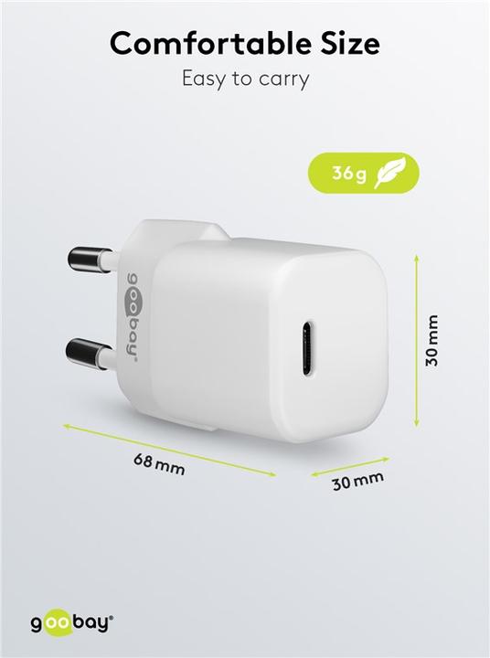 Actual product image Goobay USB C Nano Quick Charger with GaN technology (30 W)