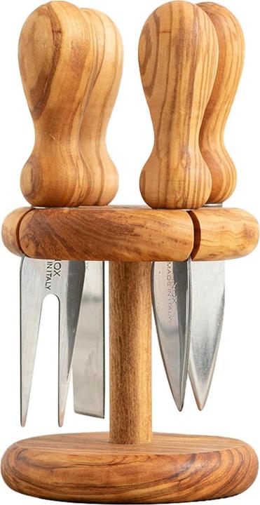 Produktbild Natura Punto 5-teiliges Käsemesser Set aus Olivenholz an Ständer, 9 x 9 x 16 cm