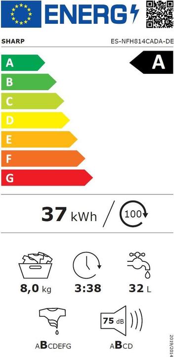 Energie-Label Sharp ES-NFH814CADA-DE (8 kg, Links)