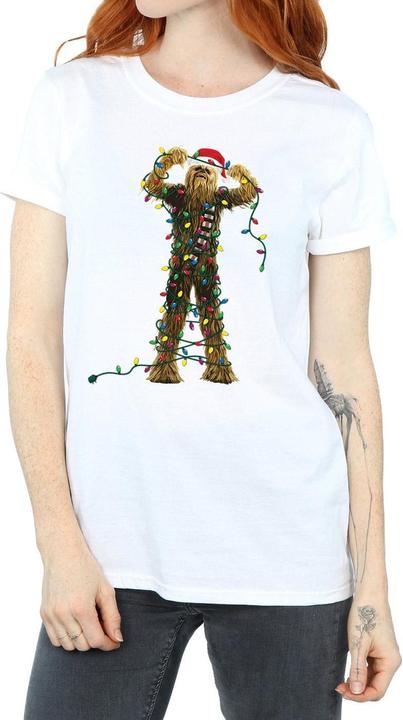 Actual product image Star Wars Womens/Ladies Chewbacca Christmas Lights Cotton Boyfriend T-Shirt (S)