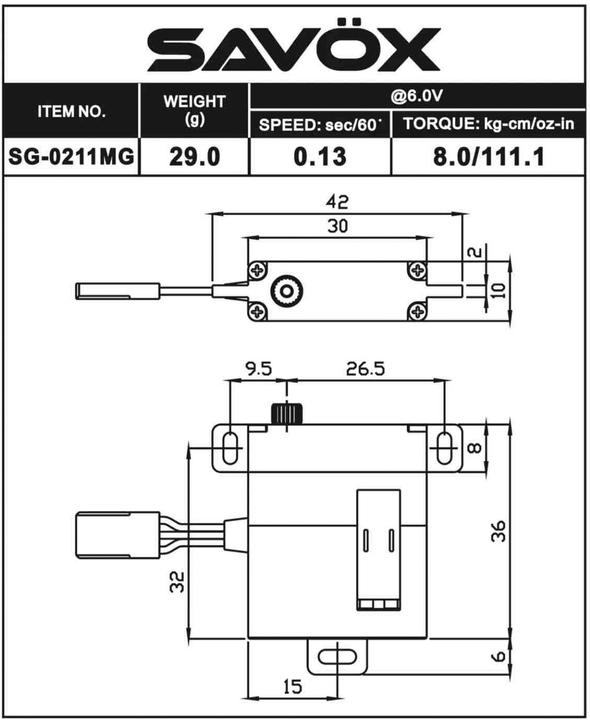 Actual product image Savöx Servo SG-0211MG Digital