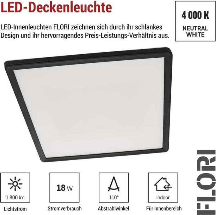 Actual product image Emos LED-Anbauleuchte FLORI quadrat, schwarz, 18W, neutralweiss (1800 lm)