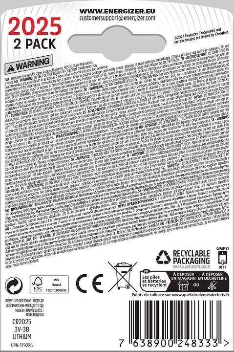 Produktbild Energizer CR2025 Lithium (2 Stk., CR2025, 150 mAh)