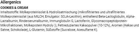 Nährwerte und Zutaten Battery Nutrition Battery Whey Gold Isolate (Cream, Cookies &amp, 1 Stk., 600 g)