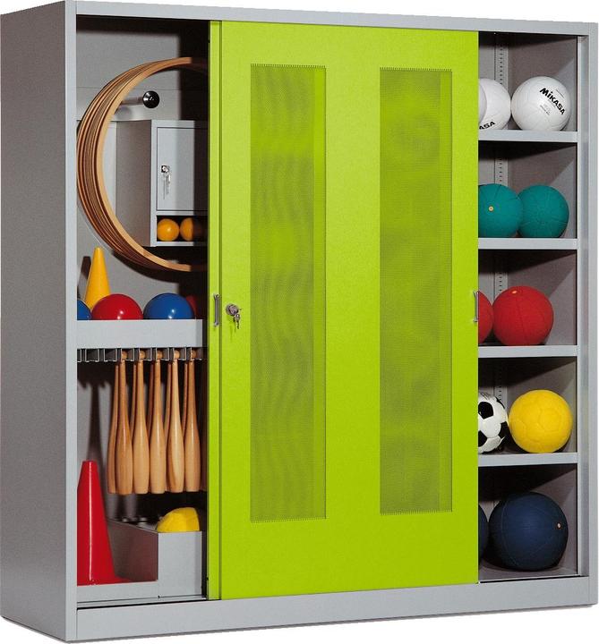 C+P Sportgeräteschrank (HxBxT: 195x190x60 cm, mit Lochblech-Schiebetüren, Typ 5)
