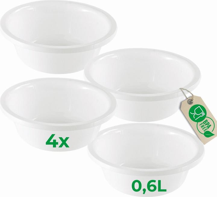 Novaliv 4x Spülschüssel Rund 0,6L, D16 cm, Weiss, BPA-frei Spülmaschinenfest Ideal für Küche und Camp