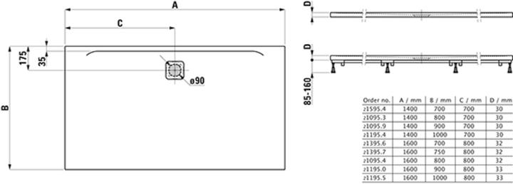 Image du produit Laufen Receveur de douche PRO re-e Ab latéral long S 1600x700x32mm an