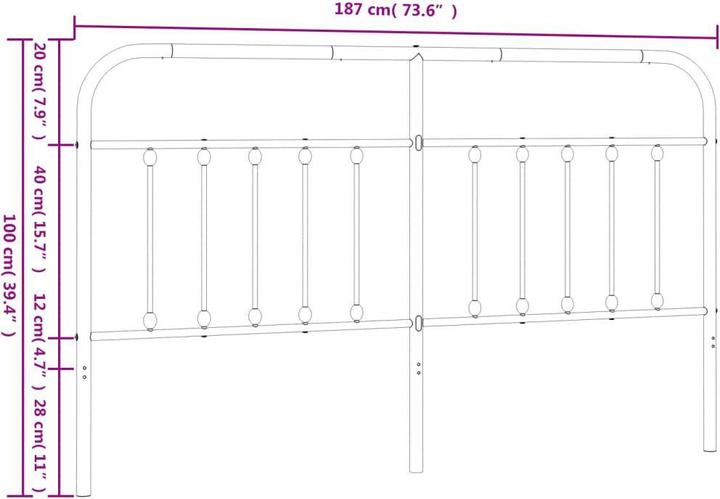 Actual product image VidaXL Kopfteil Metall Schwarz 180 cm, Farbe: Schwarz, Material (187 x 3 x 100 cm)
