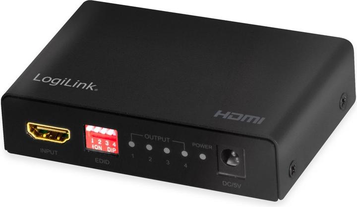 Produktbild LogiLink HD0038 HDMI Splitter 1x4-Port, 4K/60 Hz, HDCP, EDID, HDR, CEC, downscaler