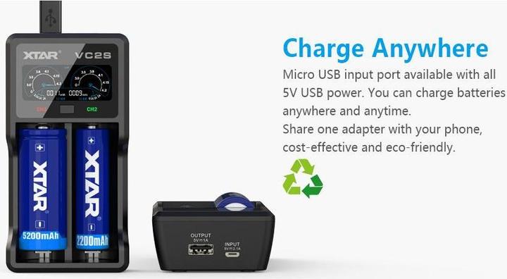 Actual product image Xtar VC2S Charger (1 pcs., D, AAAA, AAA, A, AA, C, Battery + charger)
