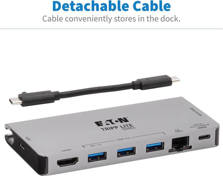 Produktbild Eaton USB-C Dock - 4K HDMI USB 3.2 Gen 1 USB-A Hub GbE Memory Card 100W PD Charging Detach (USB-C, 4 Ports)