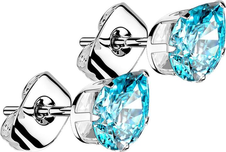 Produktbild Star Piercing Ohrstecker silber mit Tropfen Kristall aqua (Chirurgenstahl 316L, ohne Messing)