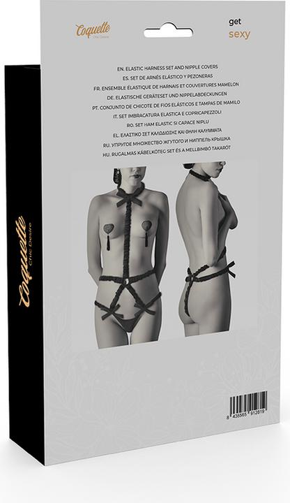 Actual product image Coquette Chic Desire Elastic Harness Set And Nipple Cover Black (One size)