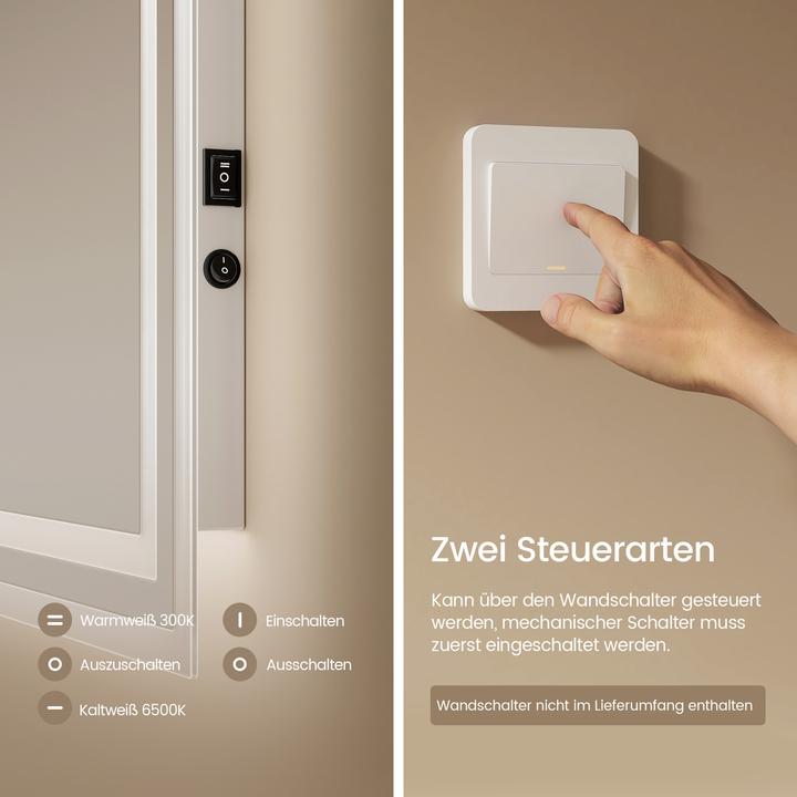 Actual product image Emke Bathroom Mirror With Lighting 100*60cm,Fog-Free, 3000K/6500K,Bouton Switch (100 x 60 x 35 cm)