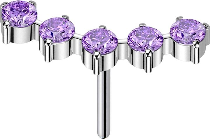 Star Piercing Threadless gebogen silber fünf runde Kristalle violett (ohne Messing, Titan G23)
