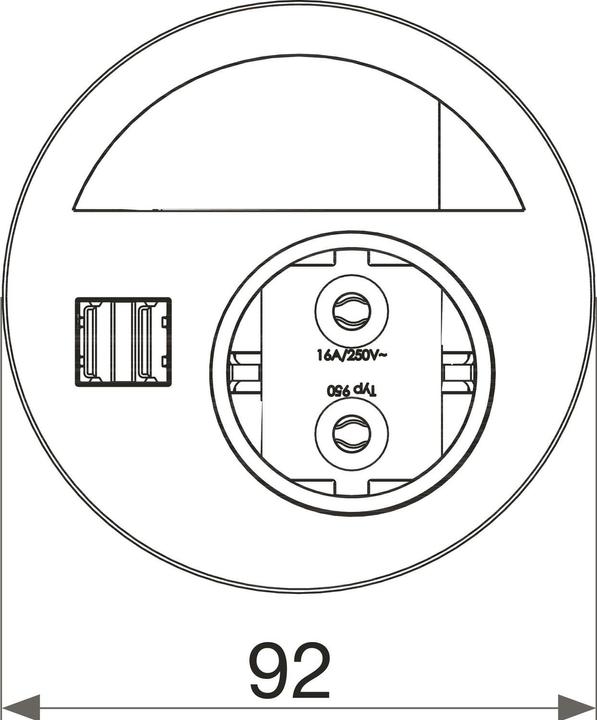 Produktbild Evoline Circle80 Steckdose mit Kabeldurchgang und USB-A+C-Doppelcharger, schwarz