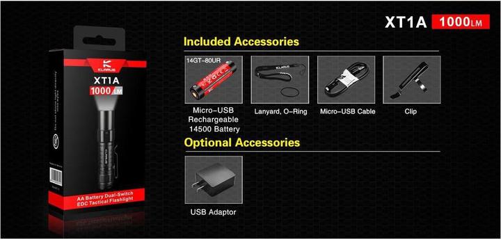 Actual product image Klarus XT1A 2018 flashlight (10.77 cm, 1000 lm)