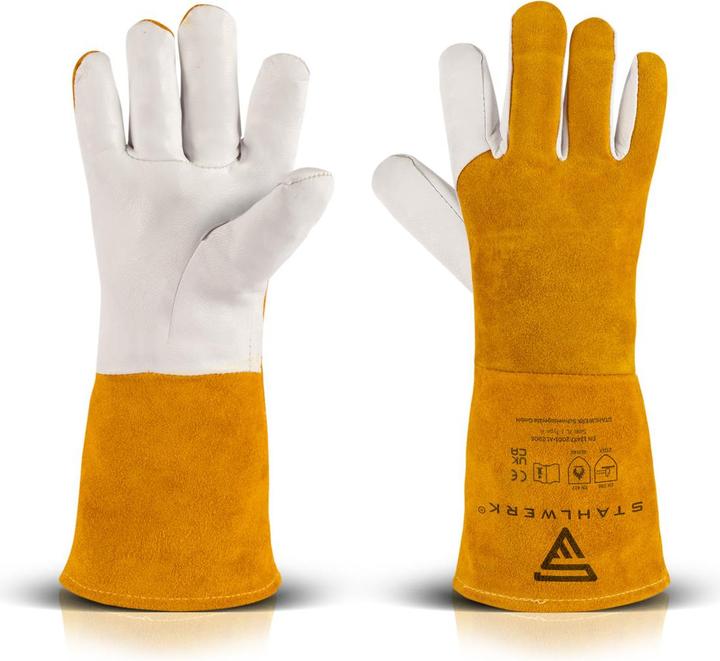 Image du produit Stahlwerk Gants de soudeur Gants de travail en cuir véritable résistants à la chaleur (Taille unique)