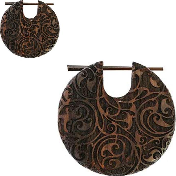 Produktbild Star Piercing Ohrring Teller Blumen Kreise Graviert aus Narra Holz (ohne Messing, Chirurgenstahl 316L)