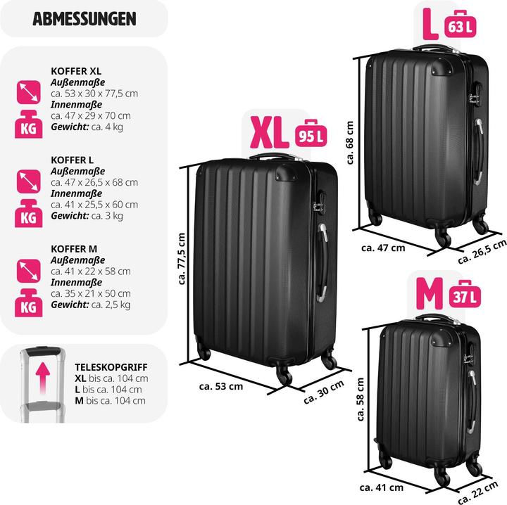 Immagine prodotto tectake Set di valigie rigide (95 l, M (50 - 90l), L (90 - 115l))
