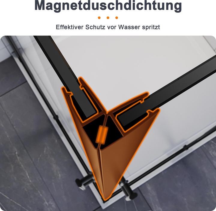 Produktbild SONNI Falttür, Duschabtrennung, Eckeinstieg, Duschkabine, 90 x 120 cm, schwarz, 6 mm, Glas, 180 Grad (120 cm, 90 cm, 195 cm)