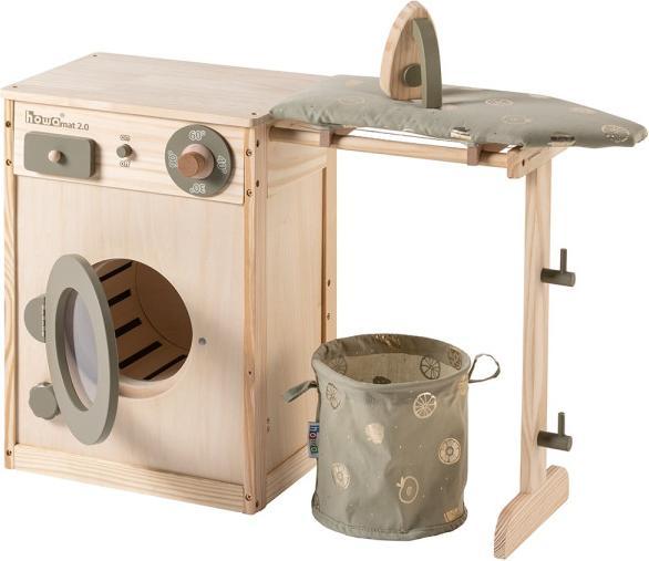 Actual product image Howa Children's wooden washing machine with clothesline, ironing board, laundry basket and iron