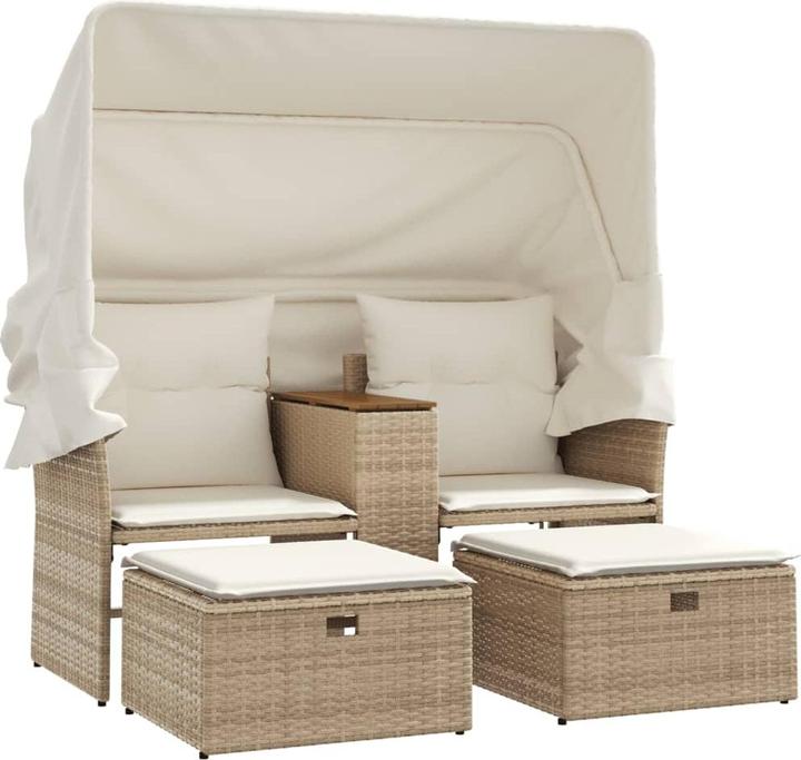 Produktbild VidaXL Gartensofa 2-Sitzer mit Dach und Hockern