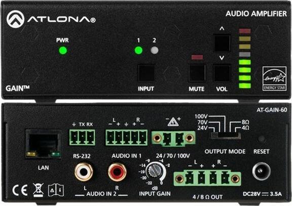 Produktbild Atlona 60W Amplifier 4/8 Ohm x2 24V/70V/100V x1 Plenum Rated (Verstärker)
