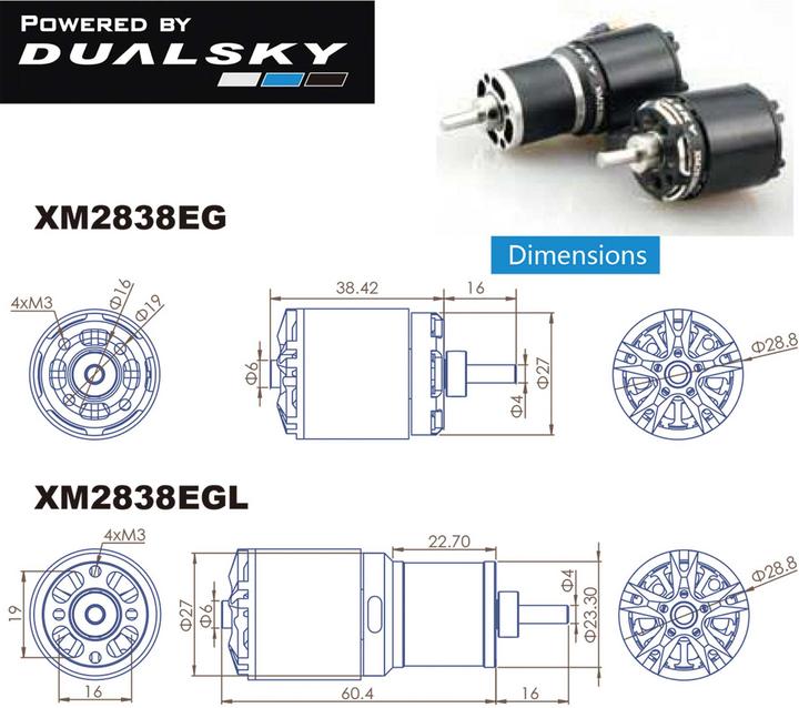 Produktbild Dualsky xmotor xm2838eg-14l glider 860 k/v lange ausführung brushless motor