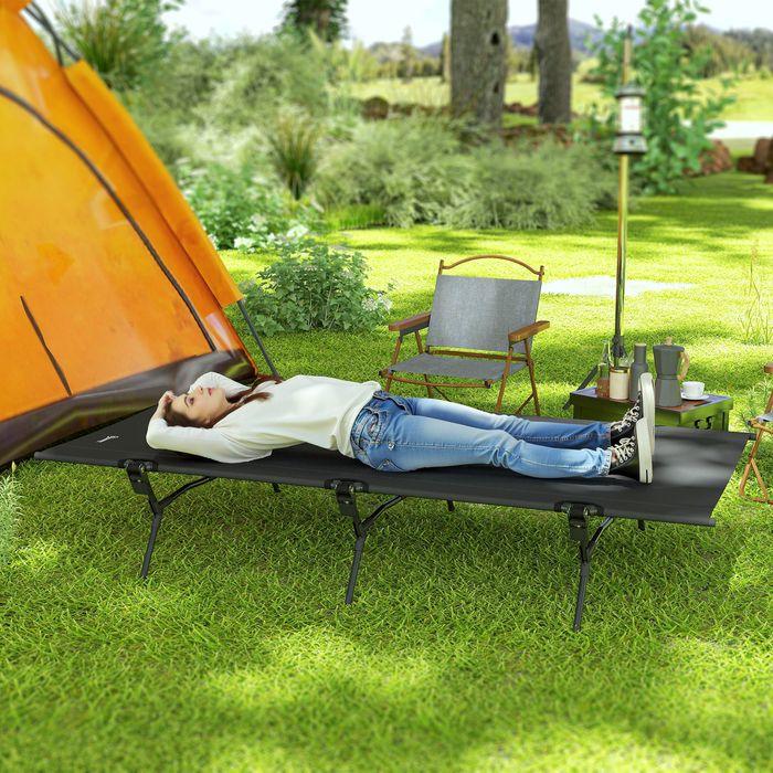 Actual product image Swisshandel24 Feldbett faltbar Campingbett mit Tragetasche 200 x 100 x 36 cm Gästebett Schwarz