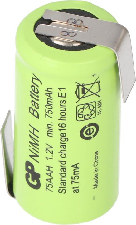 Actual product image GP Batteries GP Battery GP75AAH 2/3AA NiMH battery with solder tag Z-shape 14x29mm (2/3 AA, 750 mAh)