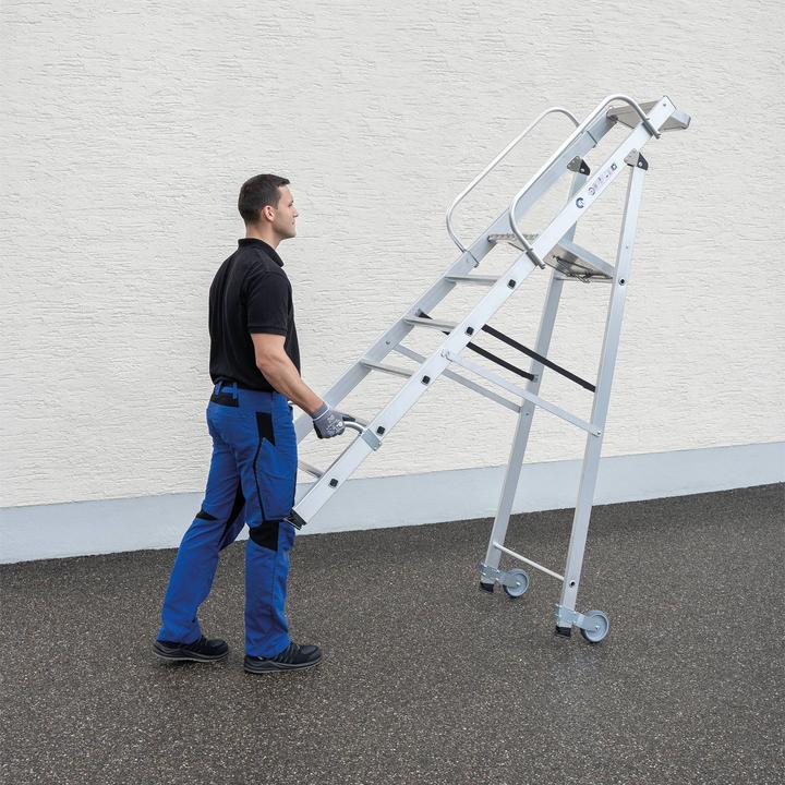 Produktbild Munk Plattformleiter mit Rollen und Griff 4 Stufen mit Ablageschale (Gerüst, 130 cm)