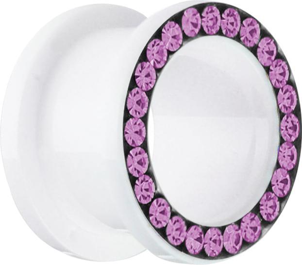 Star Piercing Flesh Tunnel weiss mit Kristall pink (ohne Messing, Acryl)