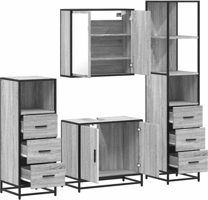 Image du produit VidaXL Ensemble de meubles de salle de bains 4 pièces Gris Sonoma Bois composite Ensemble de meubles de