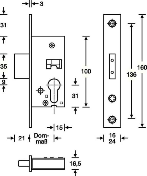 Image du produit SSF Serrure à mortaiser à cadre tubulaire PZ 24/30 mm DIN gauche/droite bordée d'acier inoxydable (Serrure à mortaise)