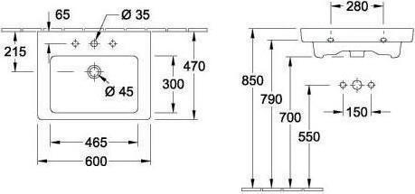 Produktbild Villeroy & Boch V&B Waschtisch SUBWAY 2.0 600x470mm, mit ÜL we (470 mm, 600 mm)